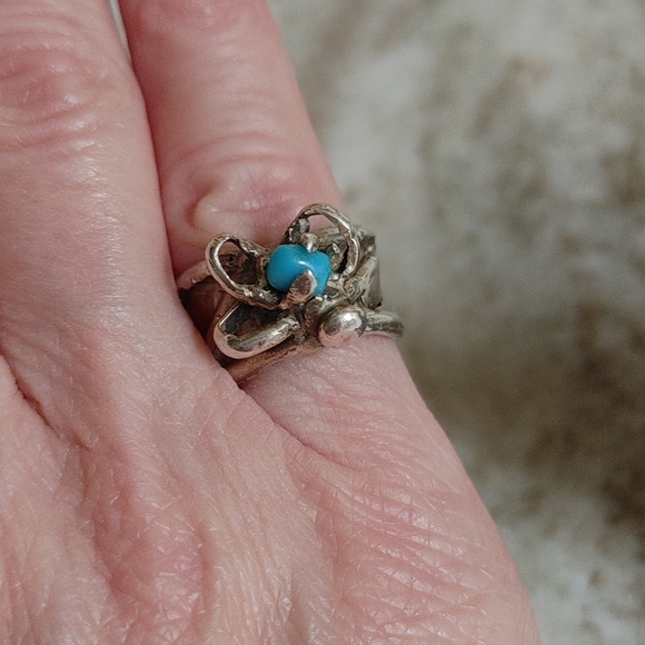 Brutalist Sterling Silver Sleeping Beauty Turquoise Ring Sz 6.25 - Picture 6 of 12
